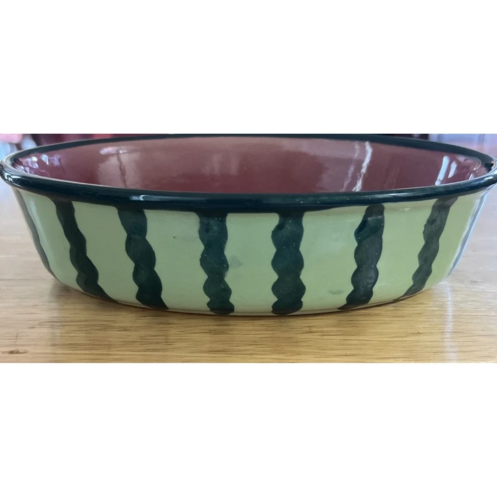 Watermelon Baking Serving Dish‎ Hand Painted Stoneware Oval 6x9